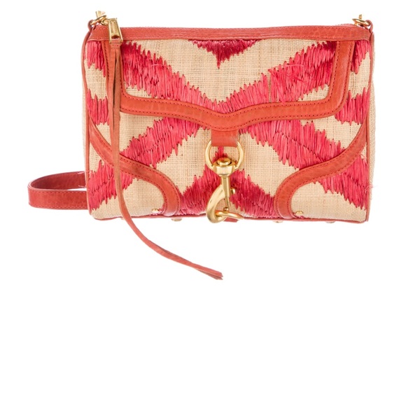 Rebecca Minkoff Handbags - Rebecca Minkoff Straw M.A.C. Bombe Purse in Coral